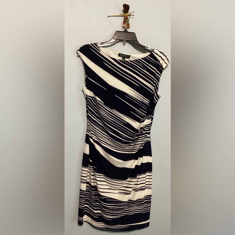 Lauren Ralph Lauren Navy Blue & White Ruched Dress Women’s Size 8